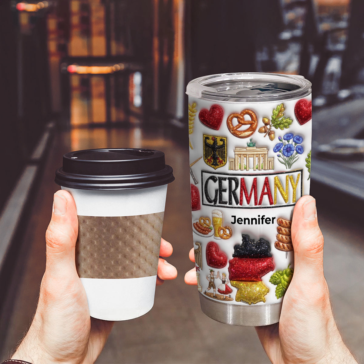 Custom Germany Tumbler With Your Name With Glitter Effect Print