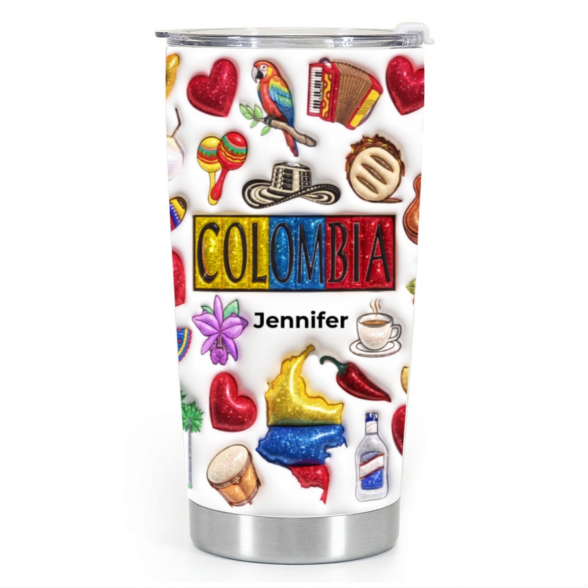 Custom Colombia Tumbler With Your Name With Glitter Effect Print