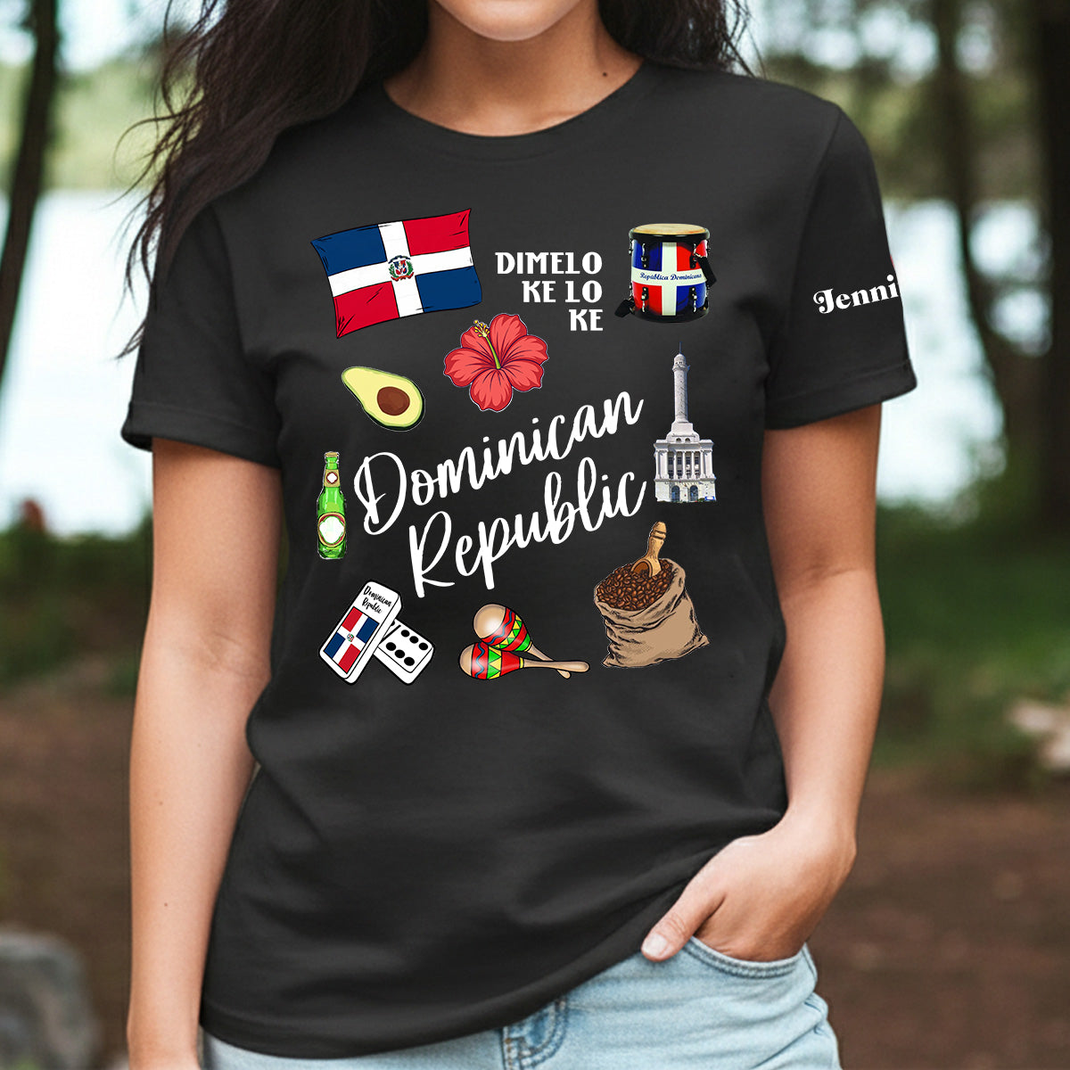 Custom Dominican Republic Symbols T-shirt With Name On The Sleeve