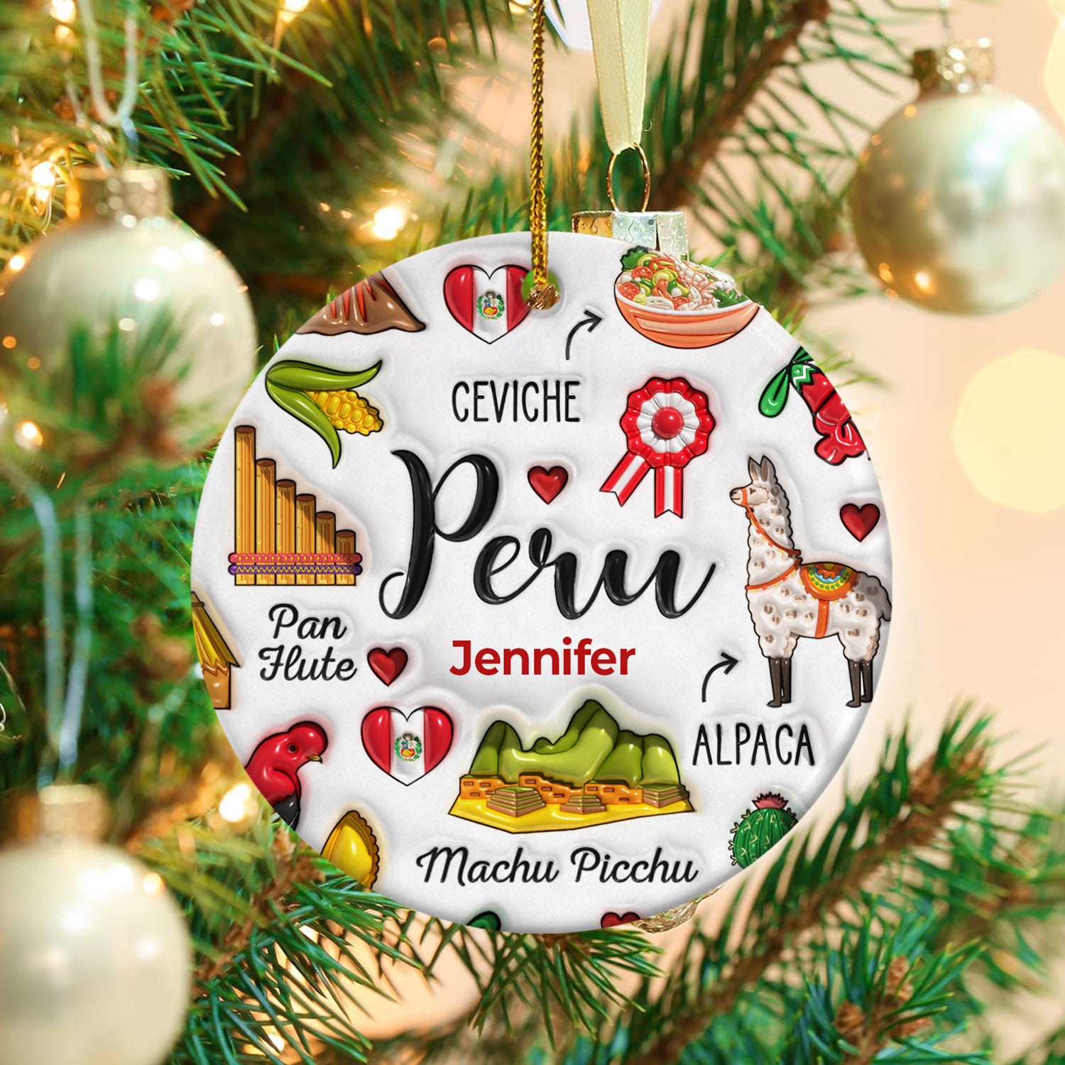 Custom Peru Christmas Ornament With Symbols