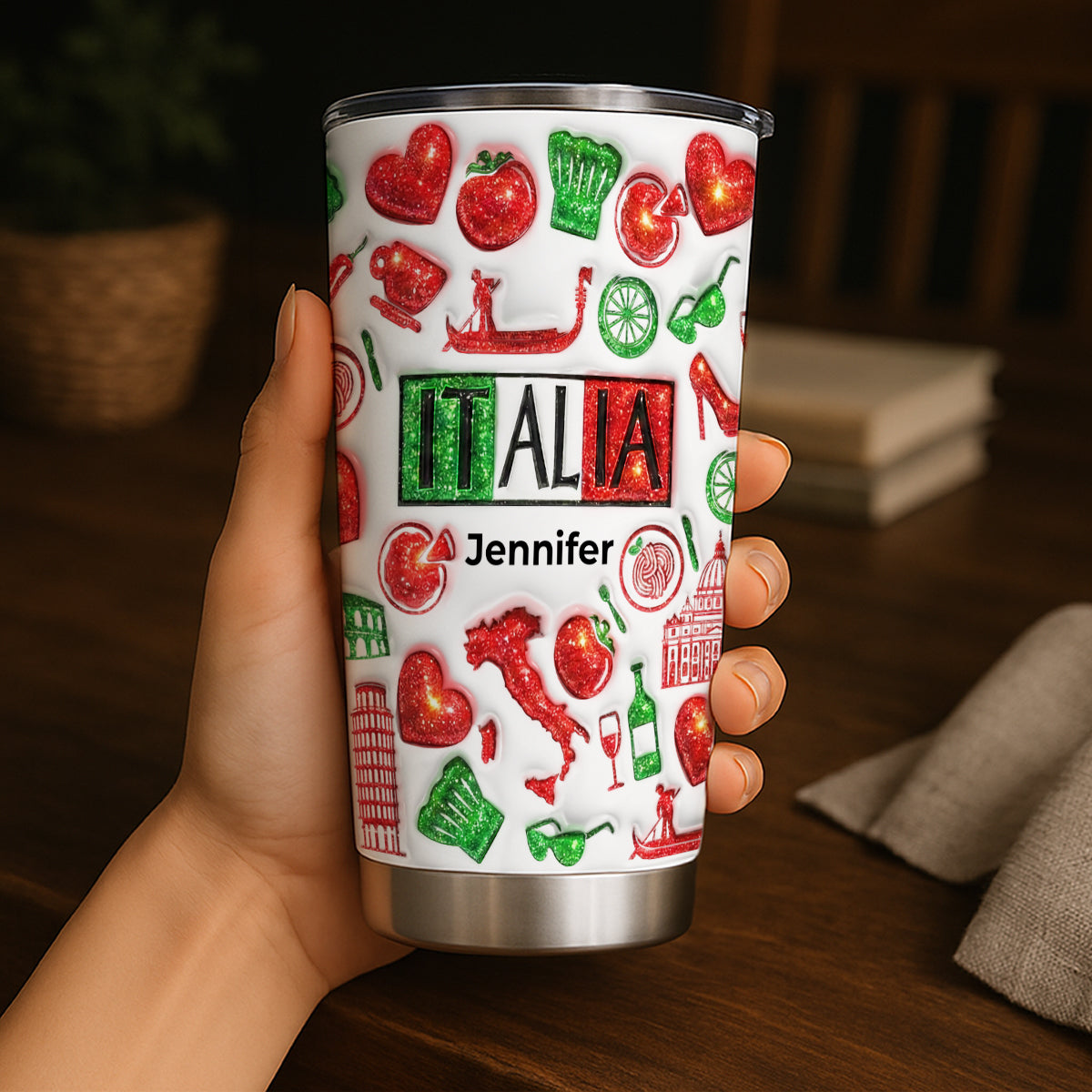 Custom Italia Tumbler With Your Name With Glitter Effect