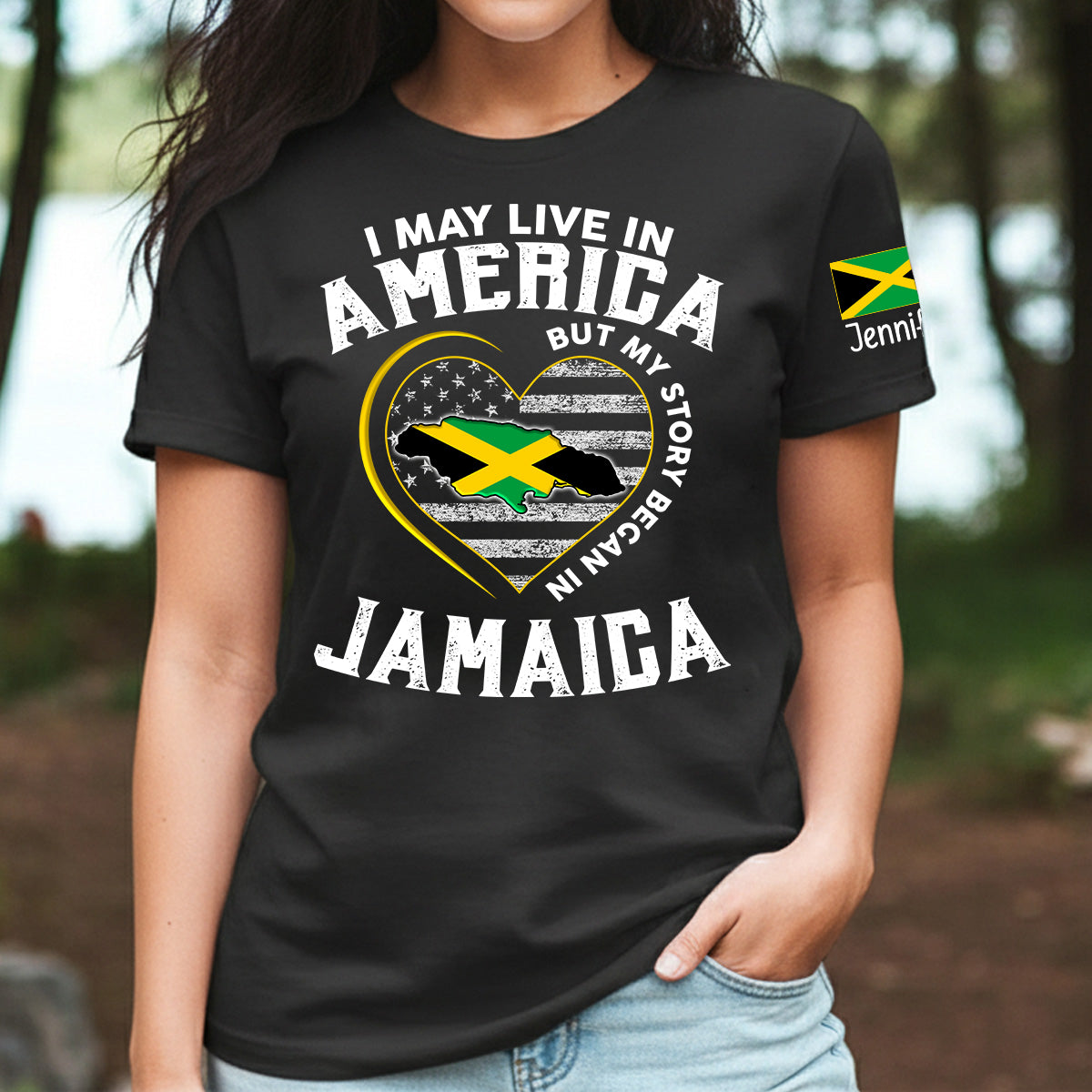 Custom My Story Began In Jamaica T-shirt With Name On The Sleeve
