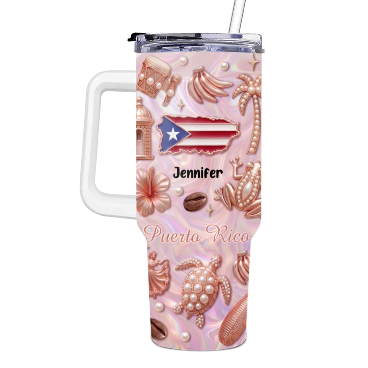 Custom Puerto Rico 40oz Tumbler With 3D Symbols Print