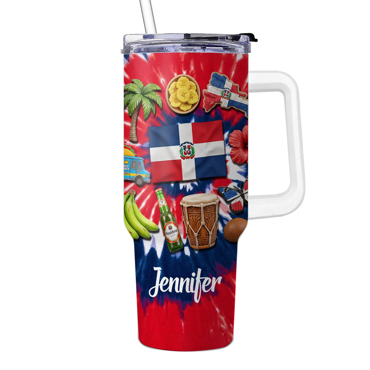 Custom Dominican Republic Symbols 40oz Tumbler With Tie Dye