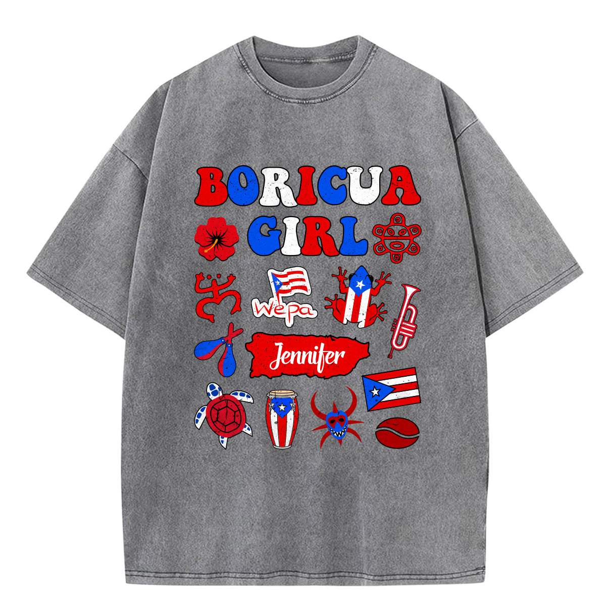 Custom Boricua Girl Washed T-shirt With Your Name