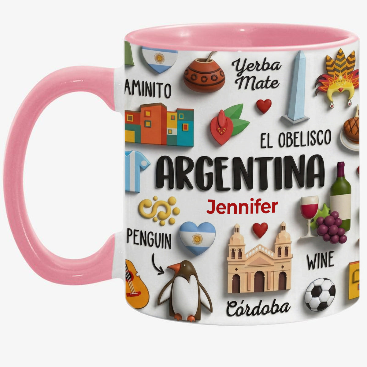 Argentina Coffee Mug Cup With Custom Your Name Emboss Effect