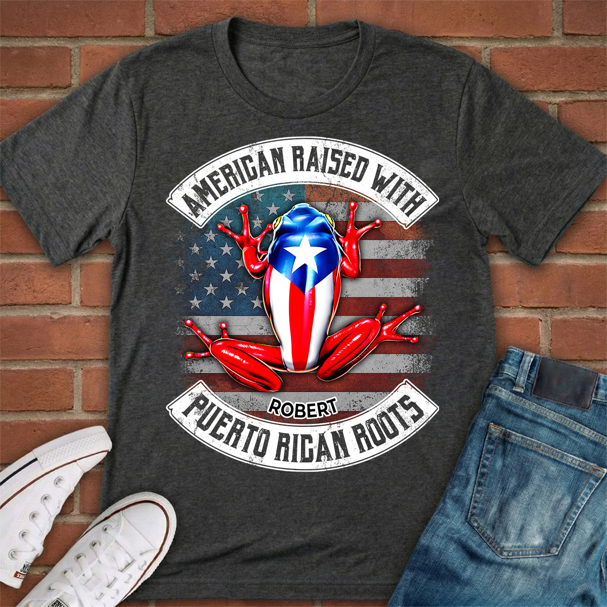 Custom American Raised With Puerto Rican Roots T-shirt With Name