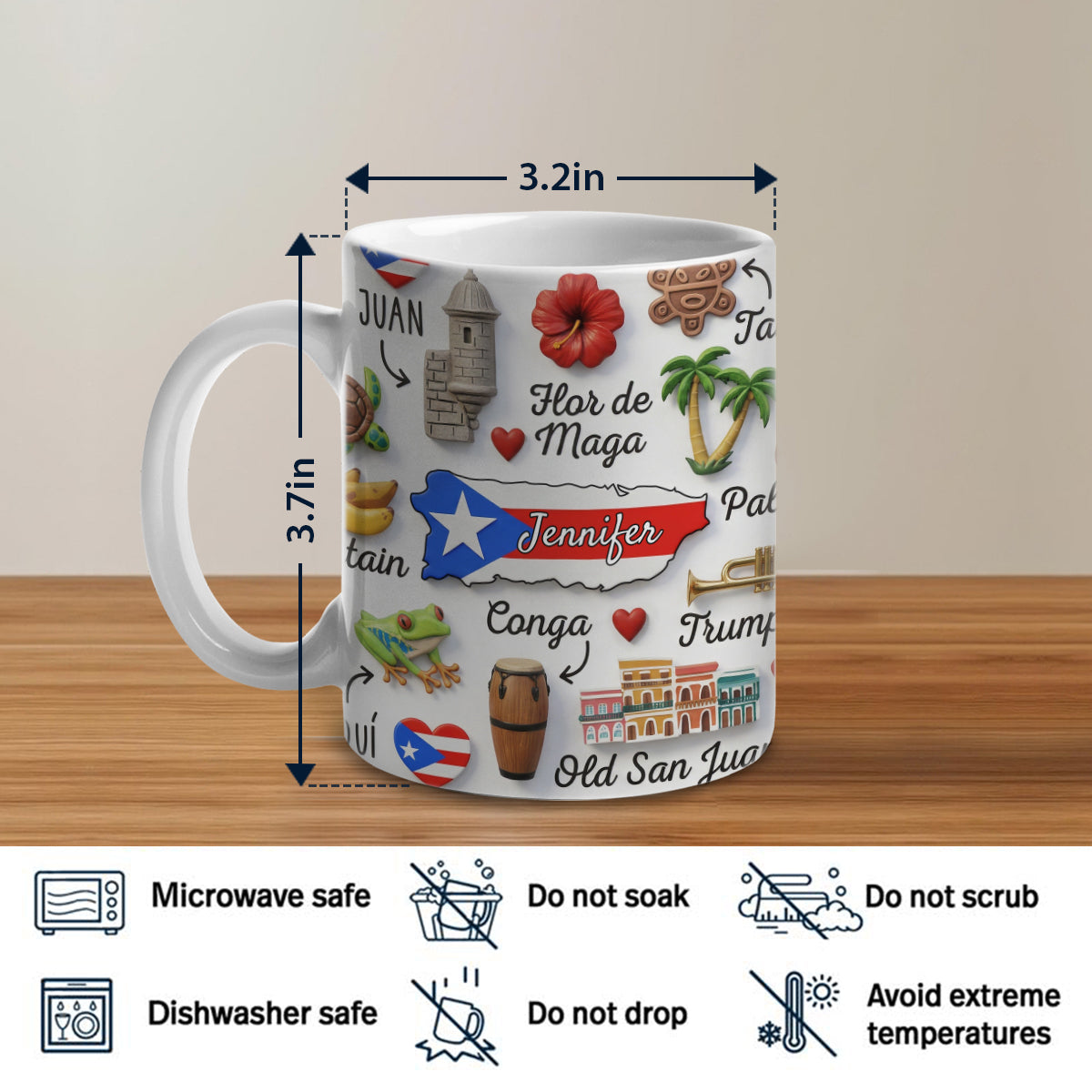 Custom Puerto Rico Map Symbols In Center Mug And Name
