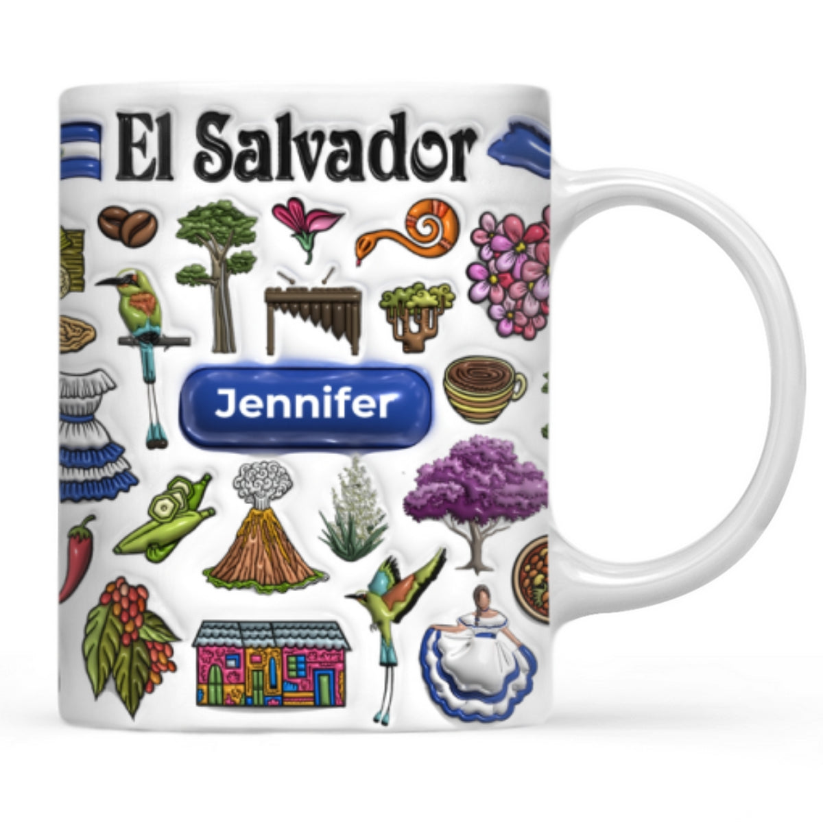 Custom El Salvador Mug With El Salvador Symbols, Name