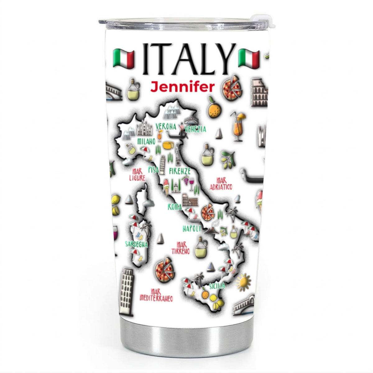 Custom Italy Map Tumbler With Your Name
