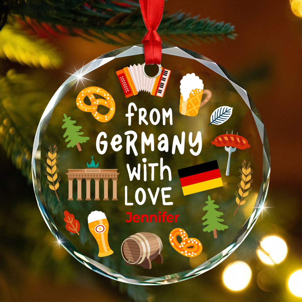 Custom From Germany With Love Glass Ornament