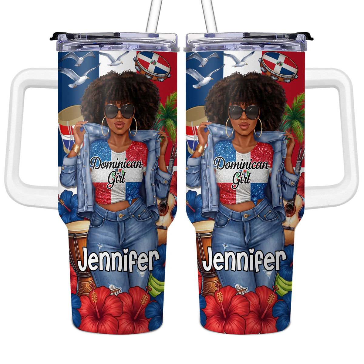 Custom Dominican Girl 40oz Tumbler With Glitter Effect Print
