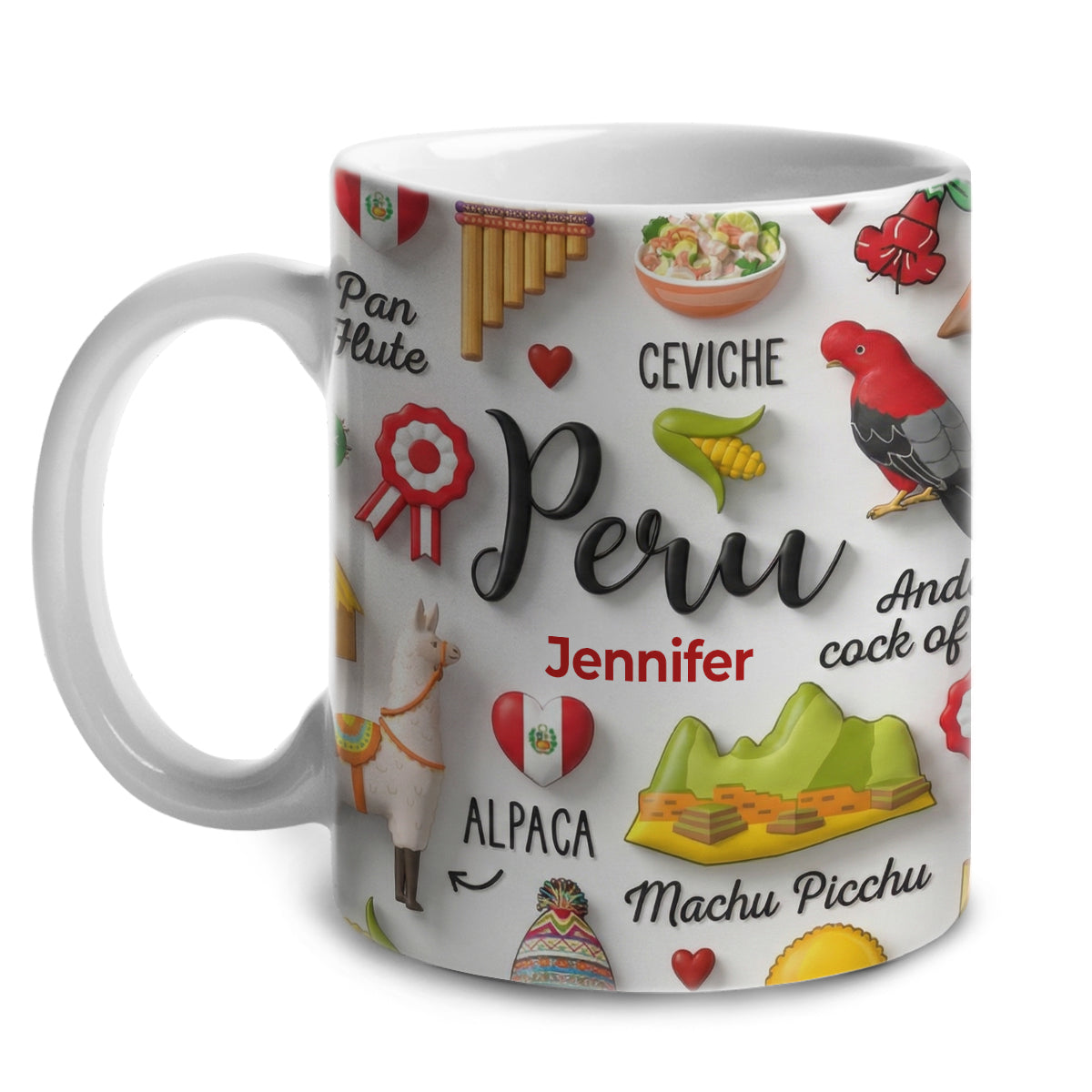 Peru Coffee Mug Cup With Custom Your Name Emboss Effect