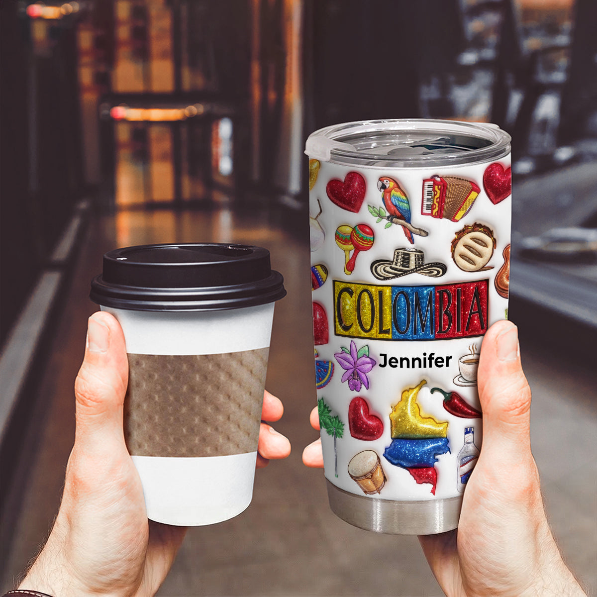 Custom Colombia Tumbler With Your Name With Glitter Effect Print