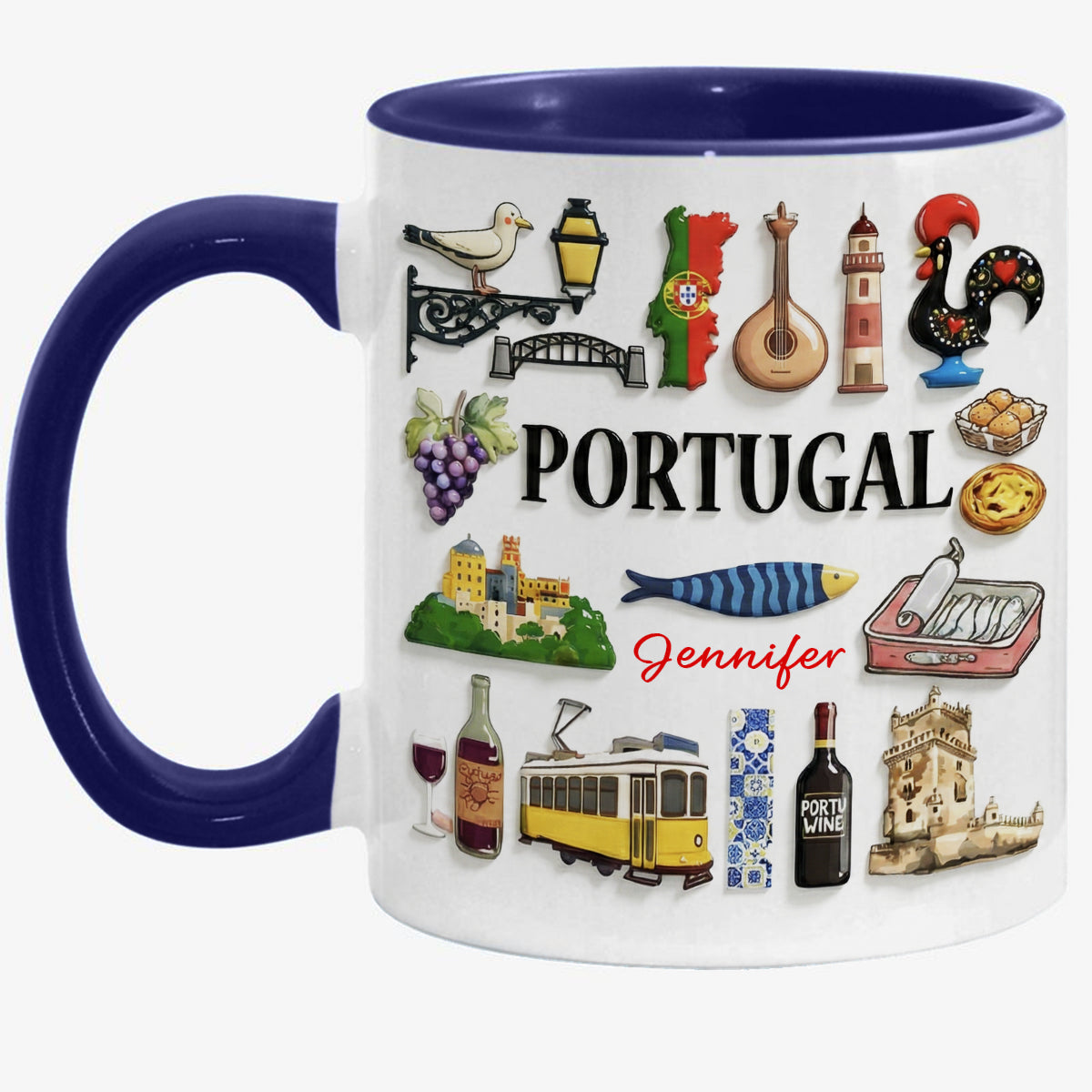 Custom Portugal Accent Mug With Many Portugal Symbols
