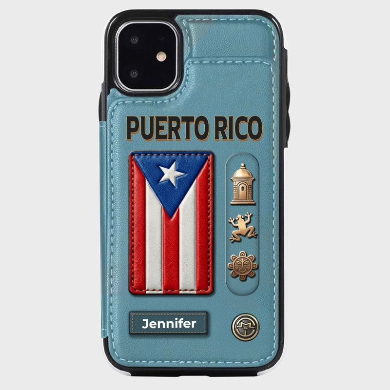 Custom Puerto Rico Symbols Wallet Phone Case With Your Name