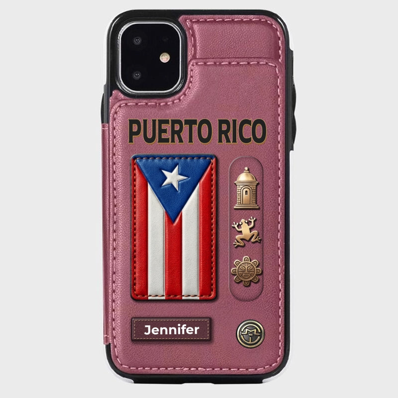 Custom Puerto Rico Symbols Wallet Phone Case With Your Name
