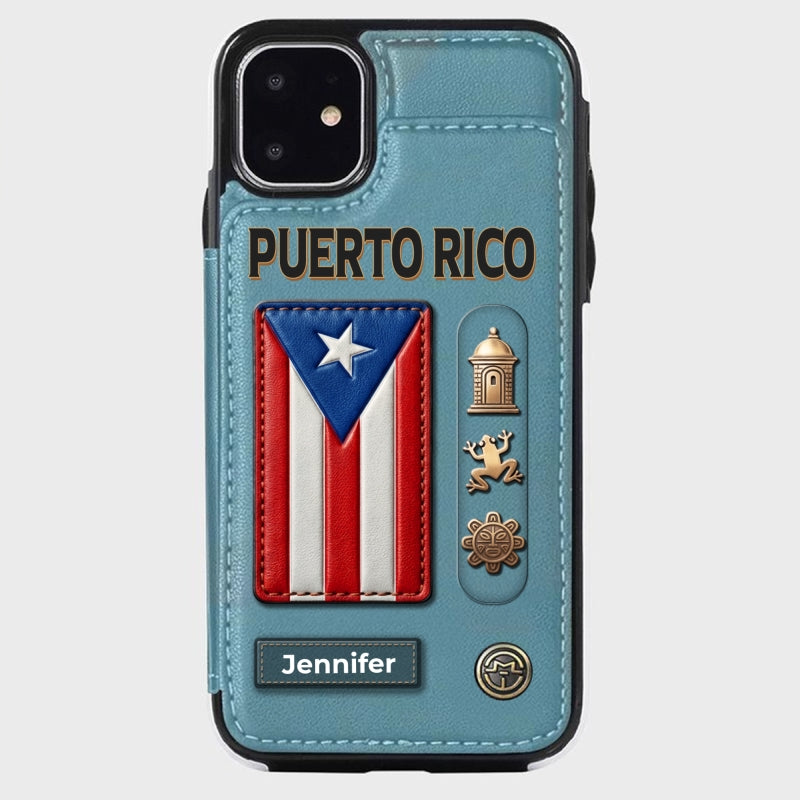 Custom Puerto Rico Symbols Wallet Phone Case With Your Name