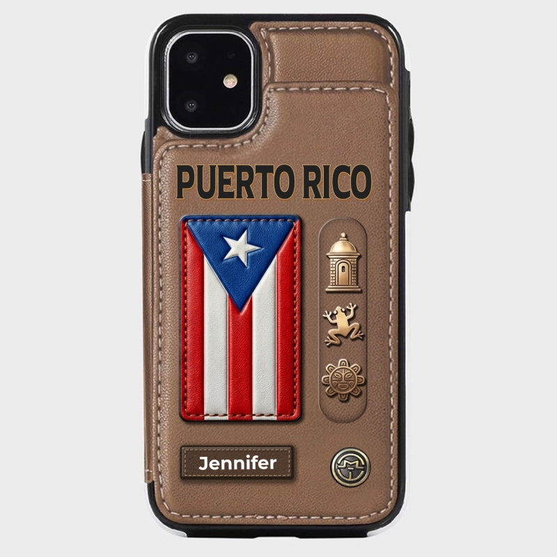 Custom Puerto Rico Symbols Wallet Phone Case With Your Name