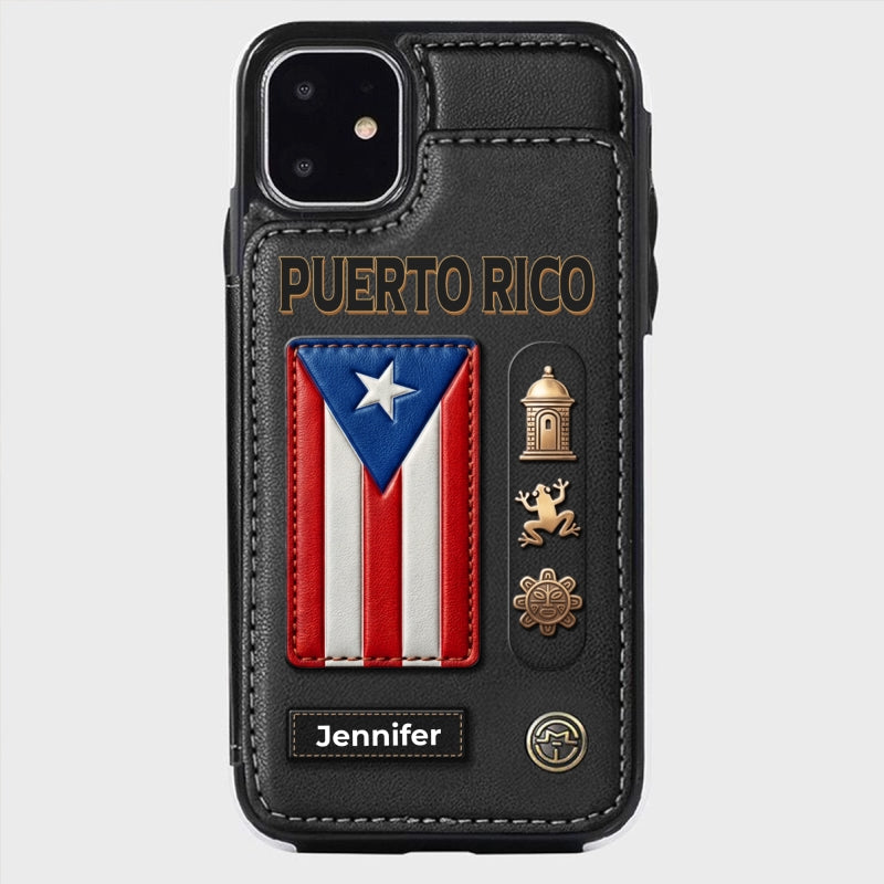 Custom Puerto Rico Symbols Wallet Phone Case With Your Name