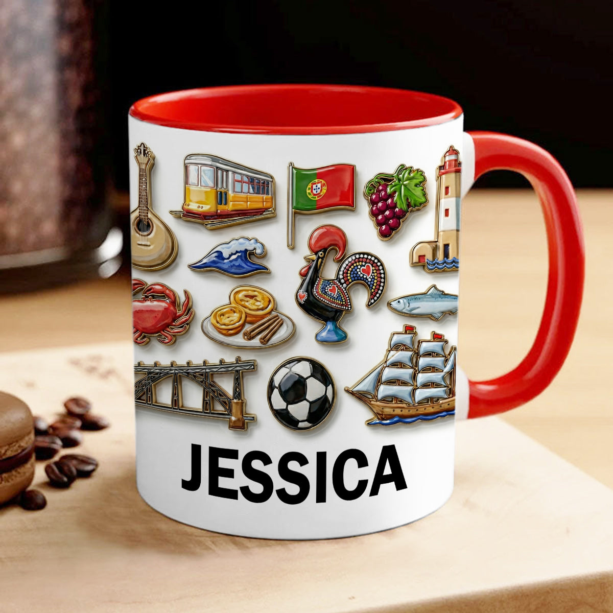 Portugal Culture 2D Printed Coffee Mug Cup Personalized With Name