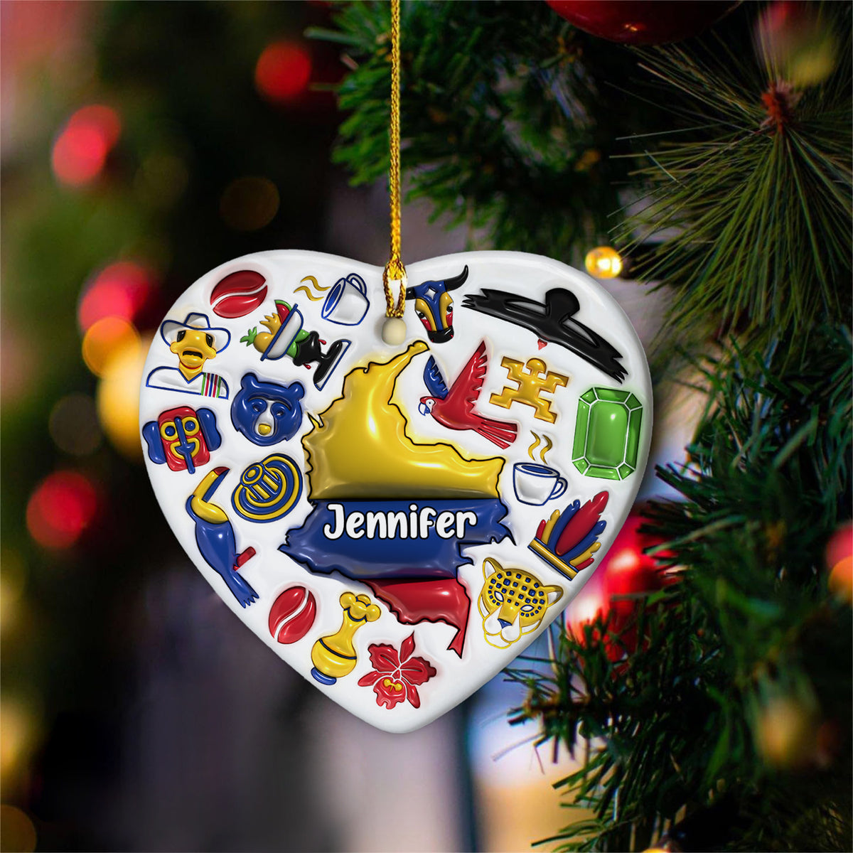 Custom Colombia Heart Ornament With Many Symbols