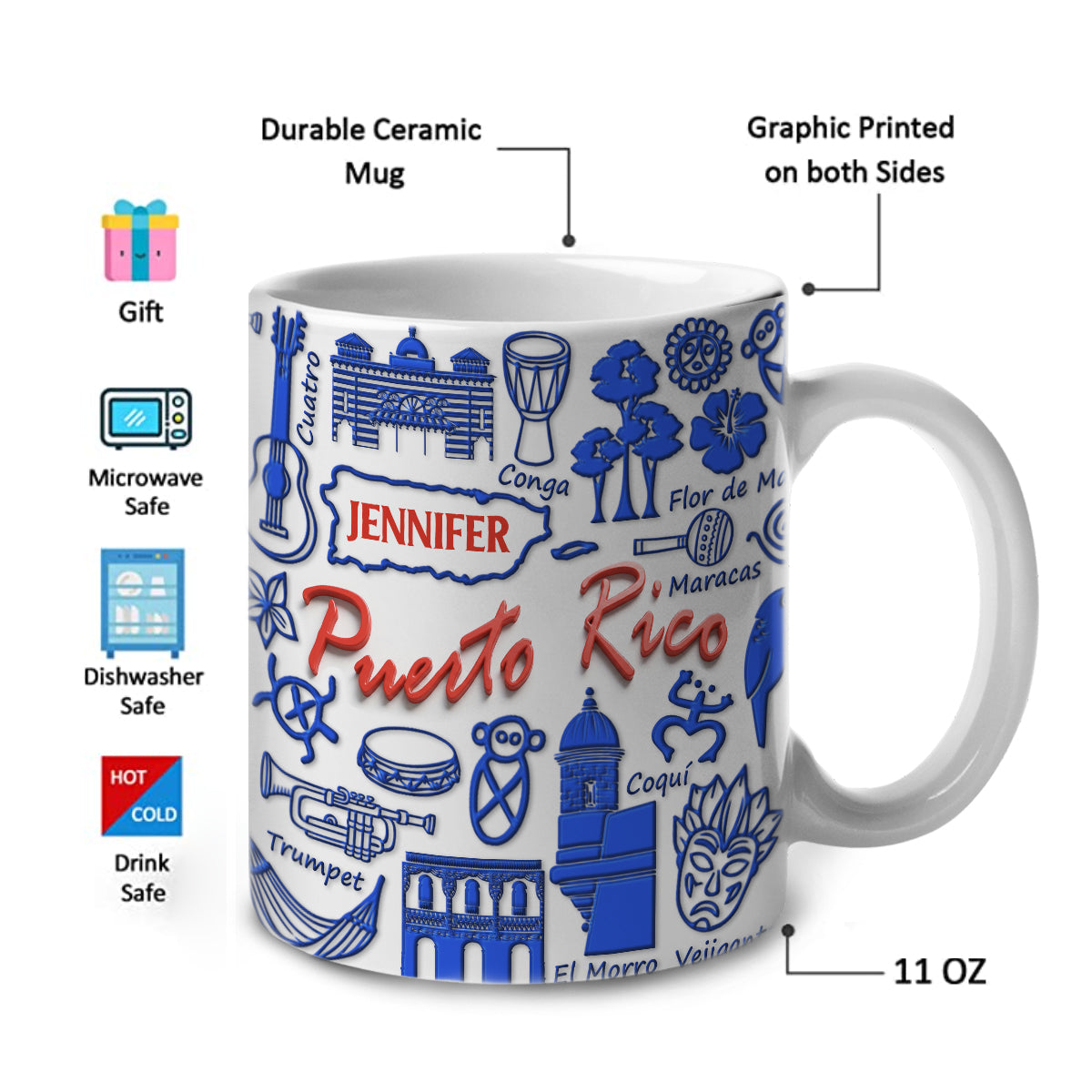 Custom Puerto Rico Red Blue Symbols And Name
