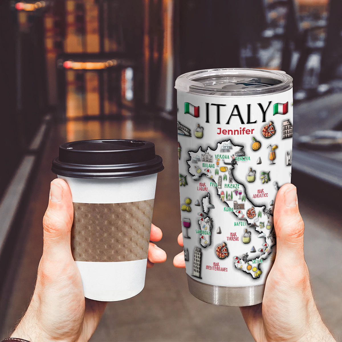 Custom Italy Map Tumbler With Your Name
