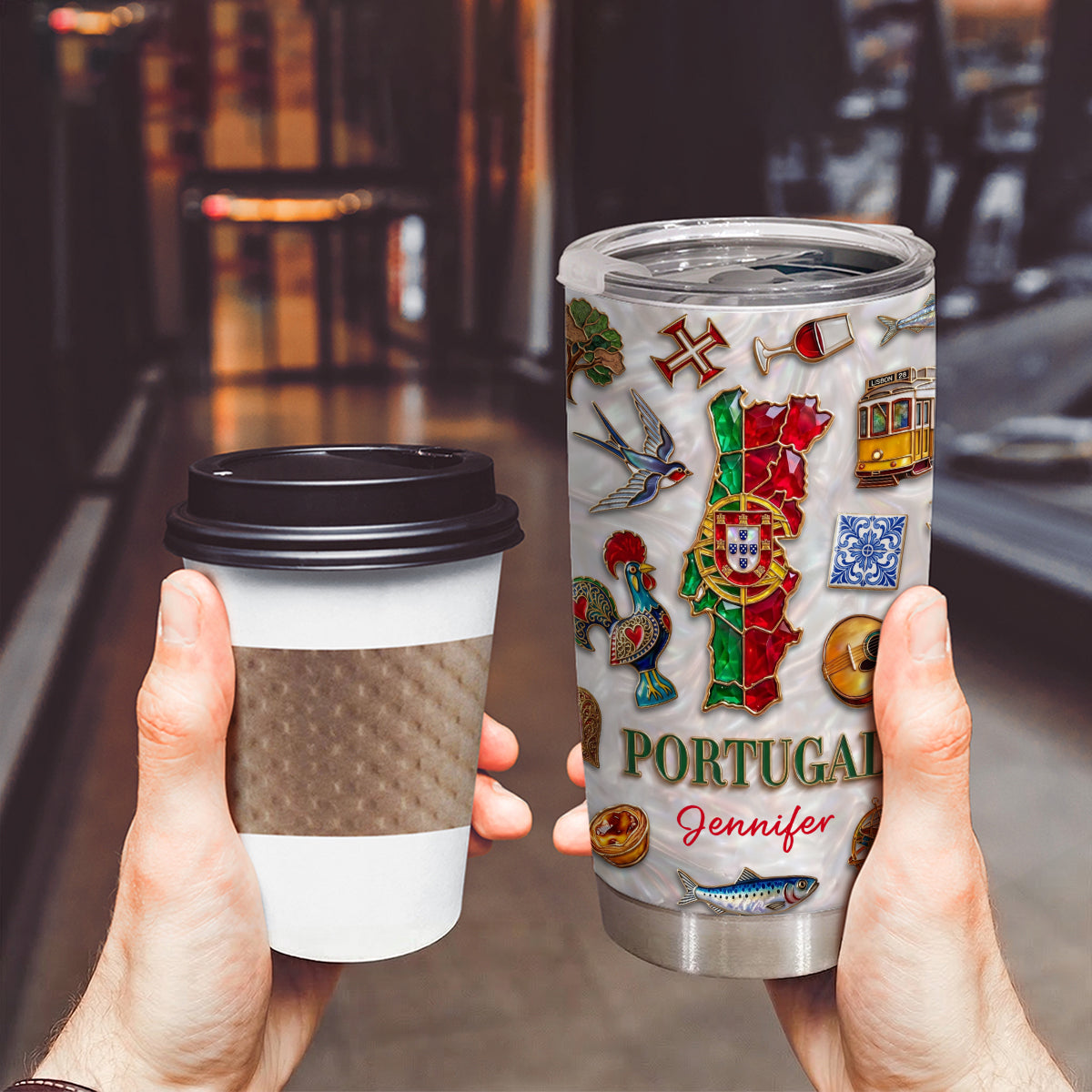 Custom Portugal Tumbler With Portugal Glitter Effect