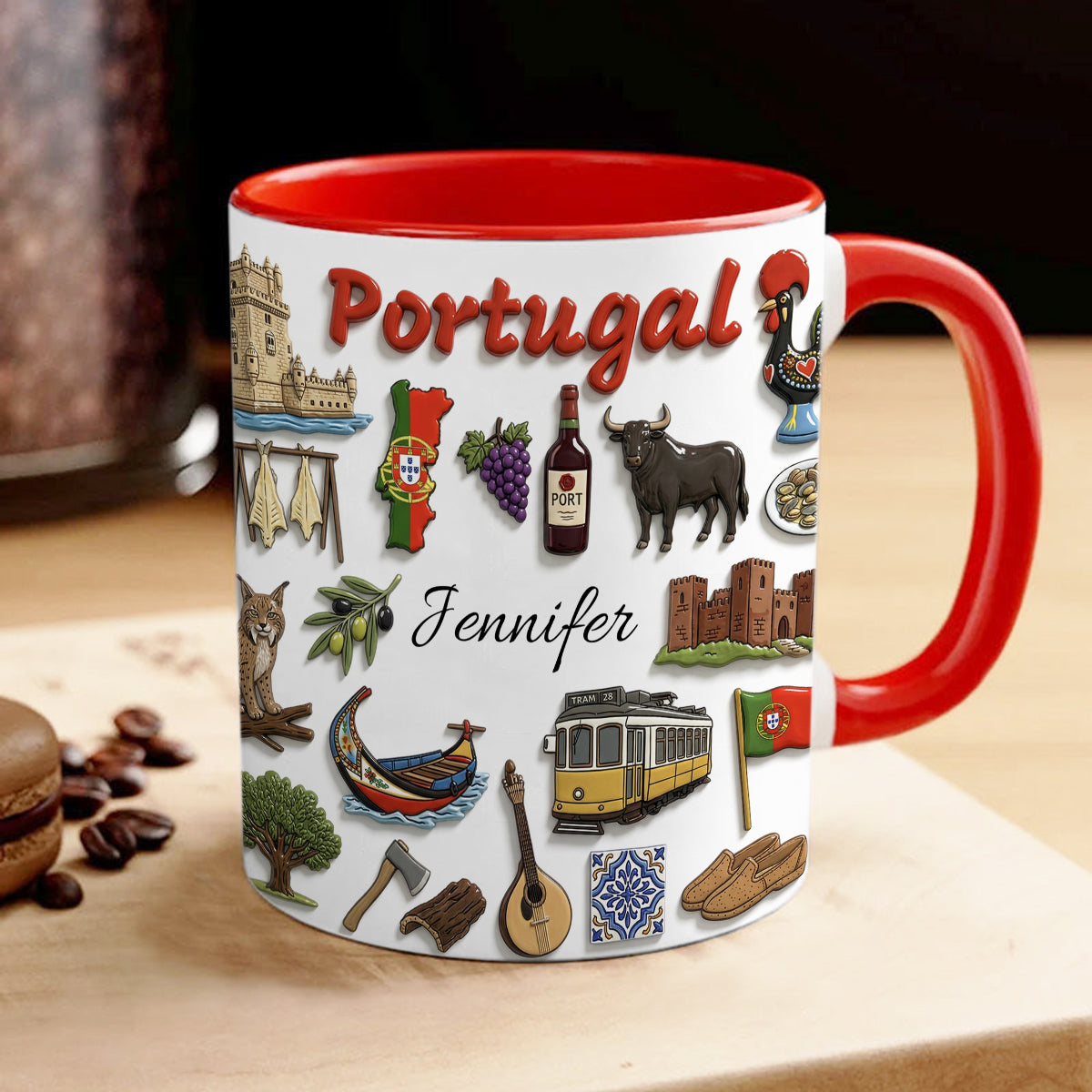 Custom Portugal Accent Mug With Symbols Wrapped Around