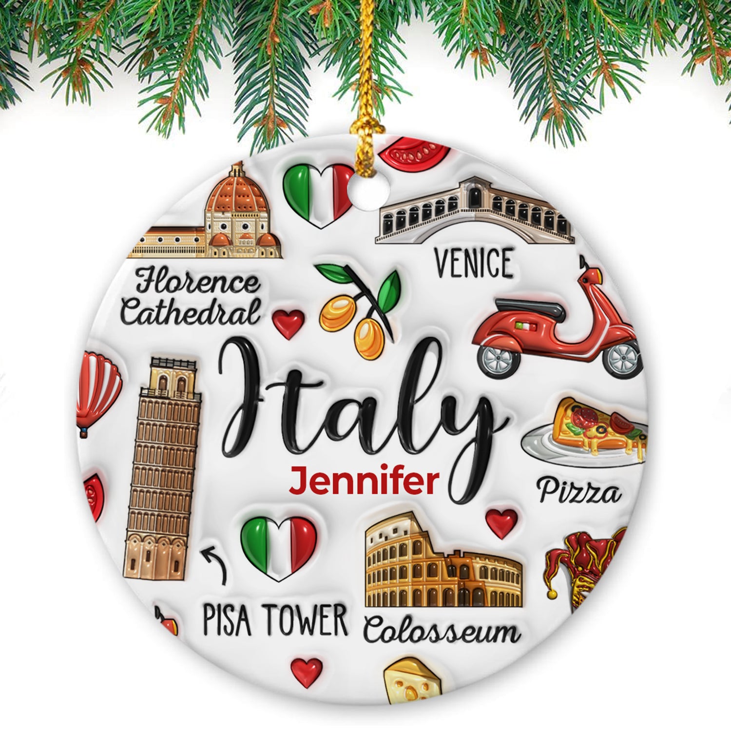 Custom Italy Italia Christmas Ornament With Symbols