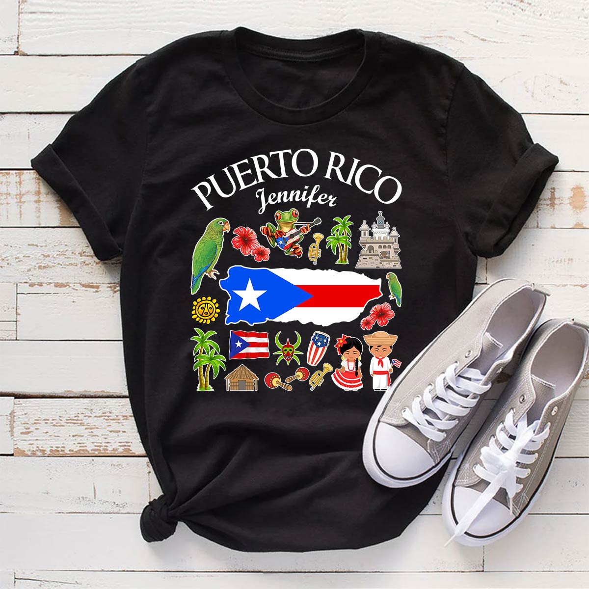 Customized Puerto Rico T-shirt With Symbols And Name v2