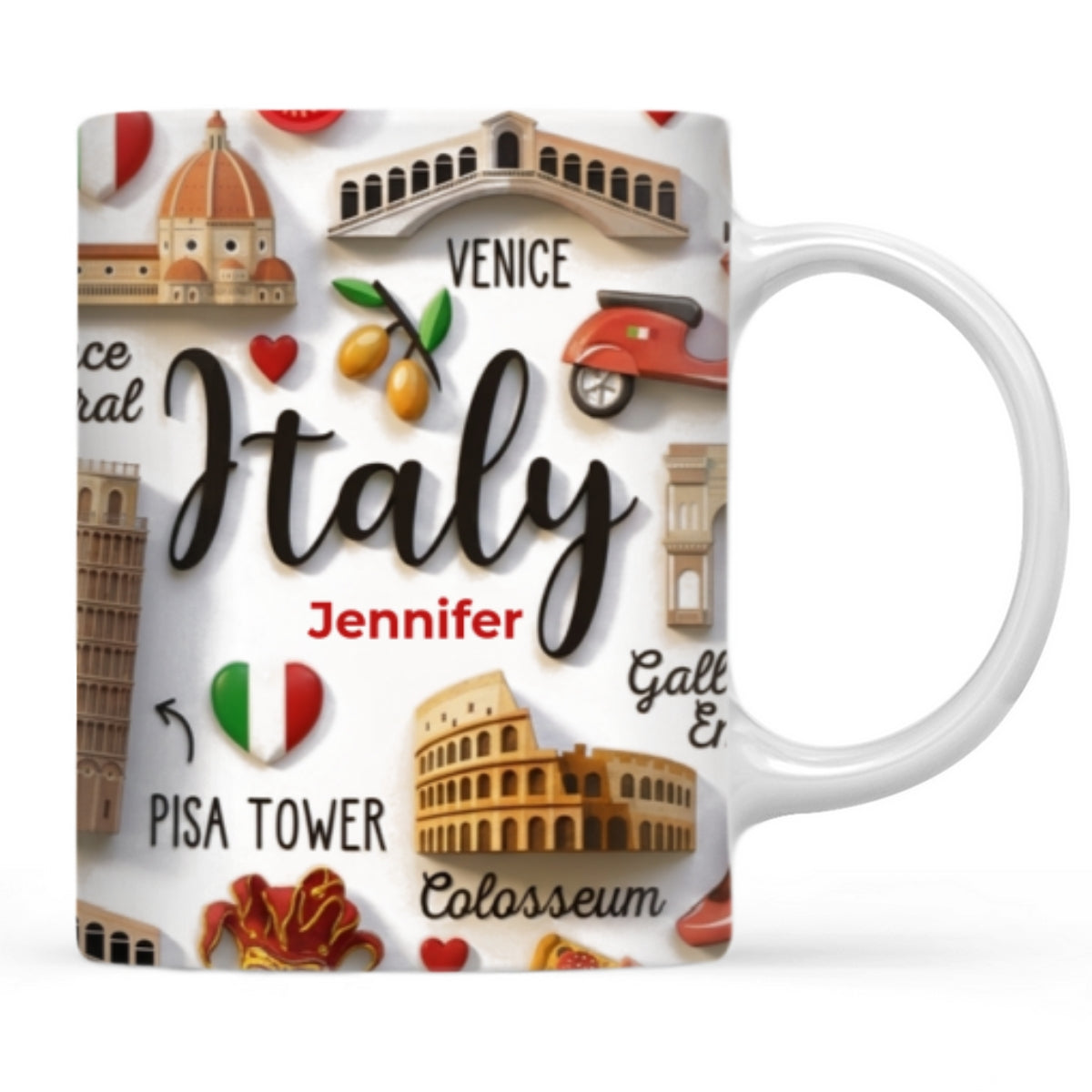 Italy Coffee Mug Cup With Custom Your Name Emboss Effect