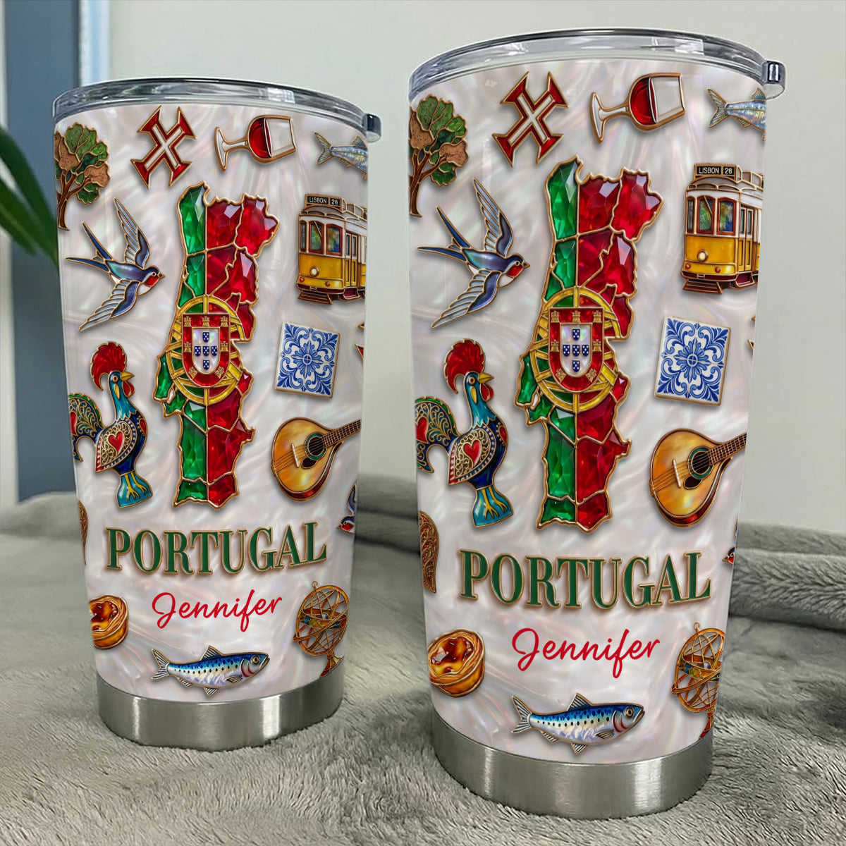 Custom Portugal Tumbler With Portugal Glitter Effect