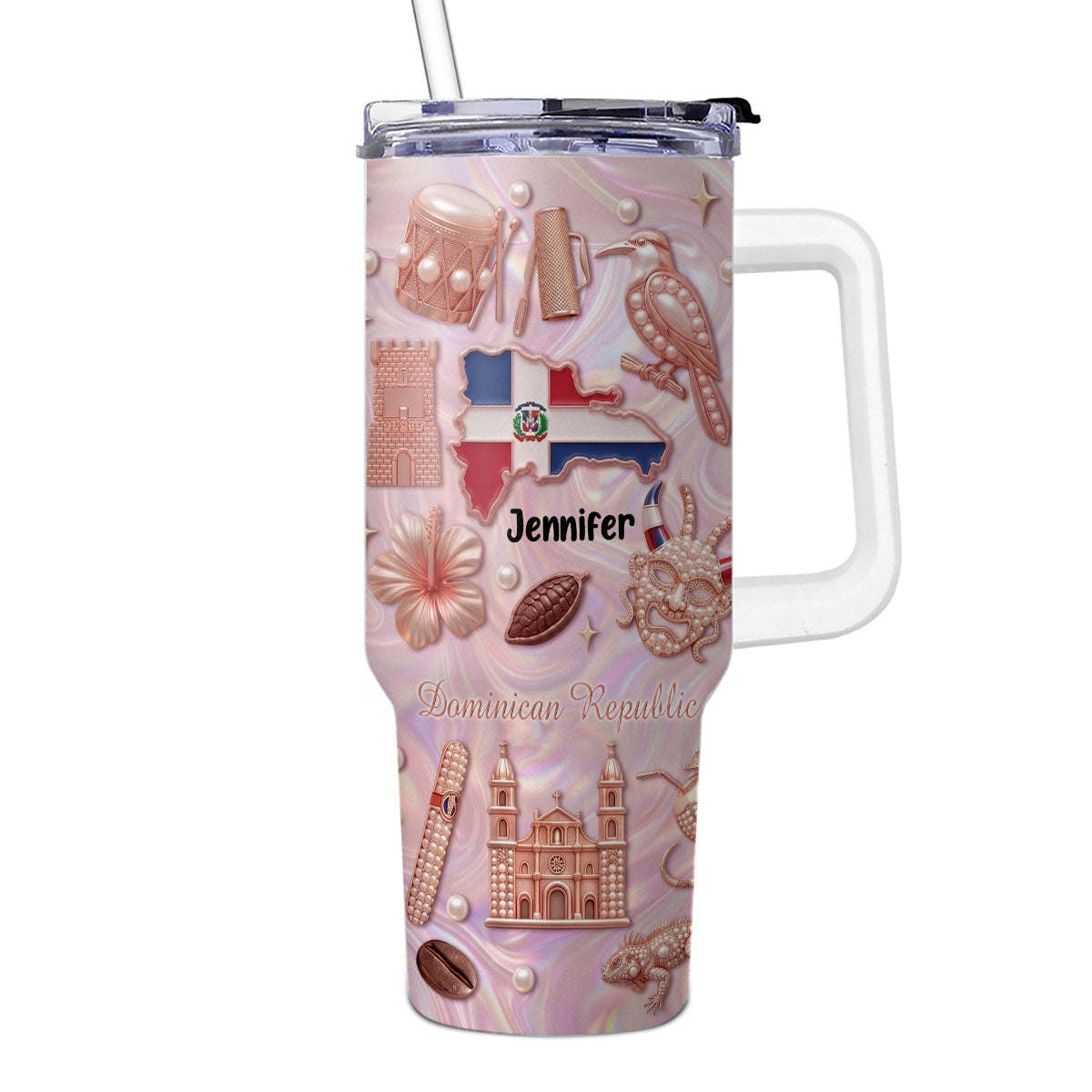 Custom Dominican Republic 40oz Tumbler With 3D Symbols Print