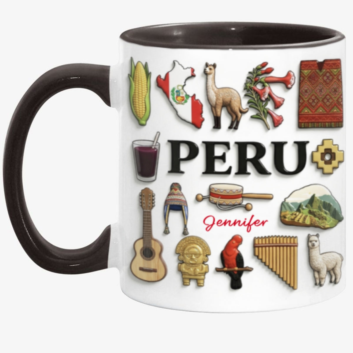 Custom Peru Accent Mug With Many Peru Symbols
