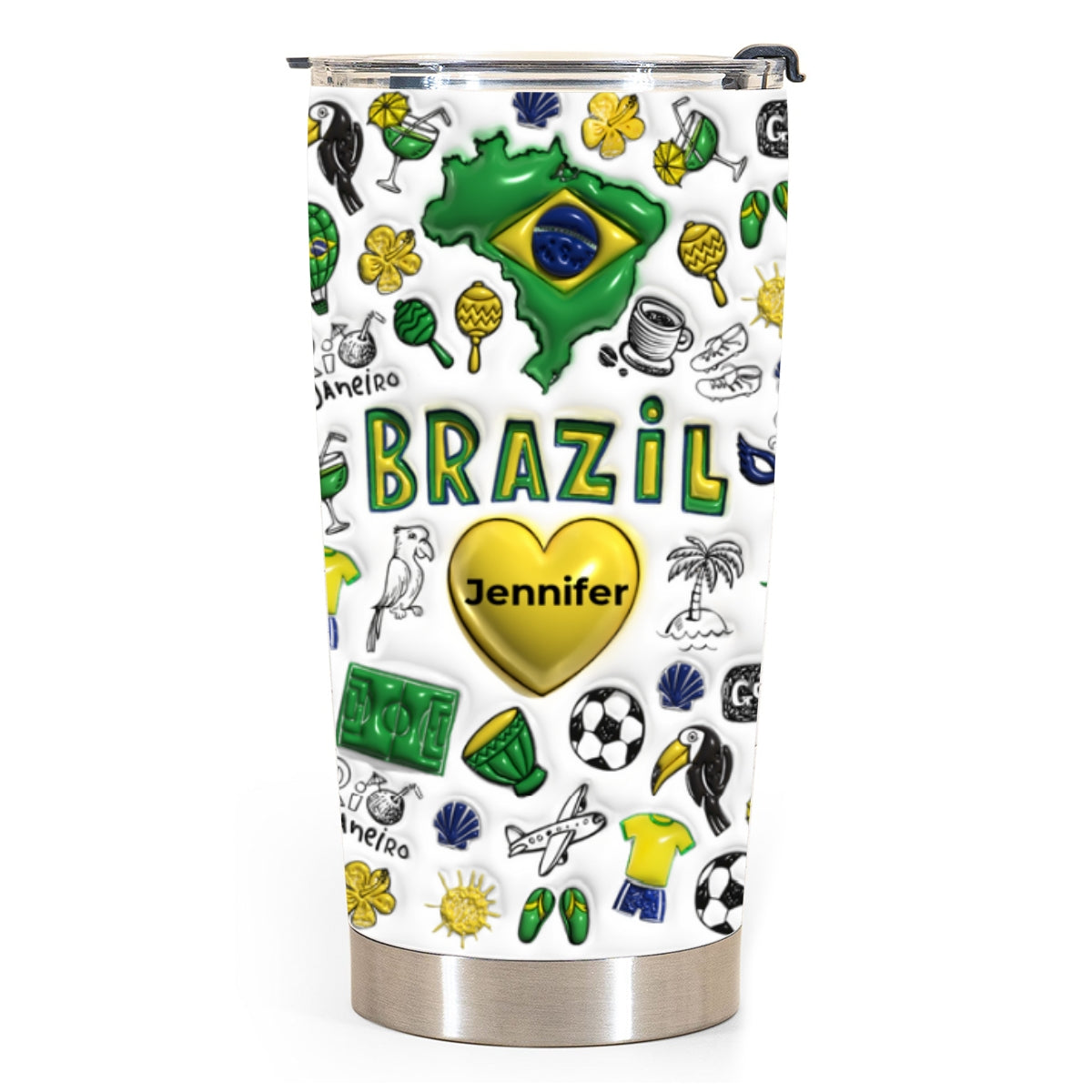 Custom Brazil Symbols Tumbler With Name On Heart 