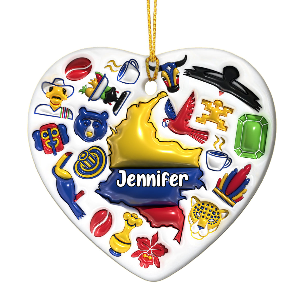 Custom Colombia Heart Ornament With Many Symbols