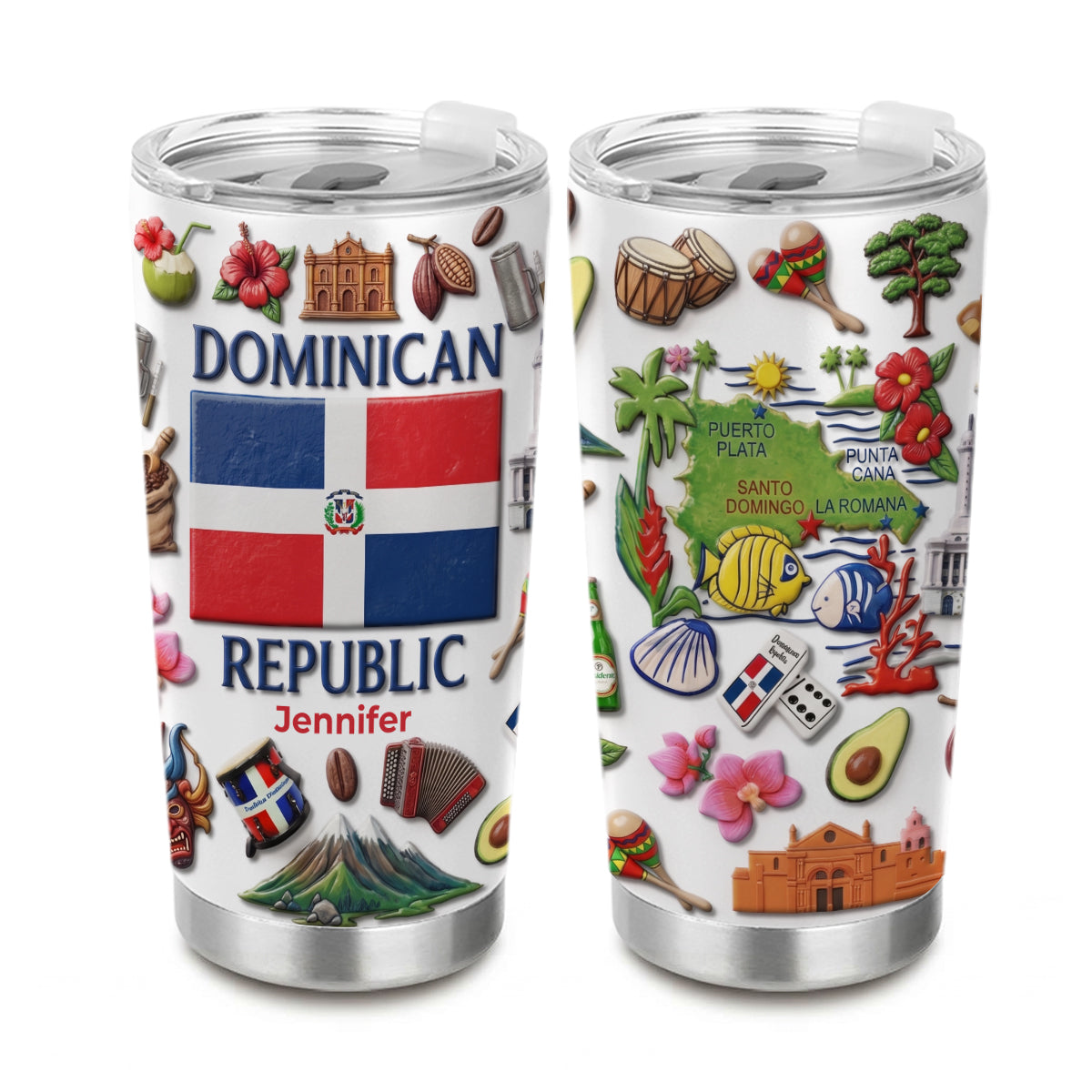 Custom Dominican Republic Map, Flag In Two Sides Tumbler