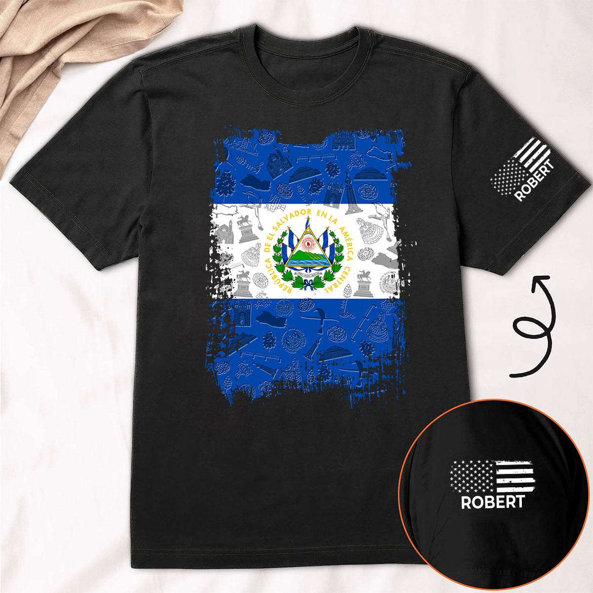 El Salvador Flag T-Shirt With Custom Name On Sleeve