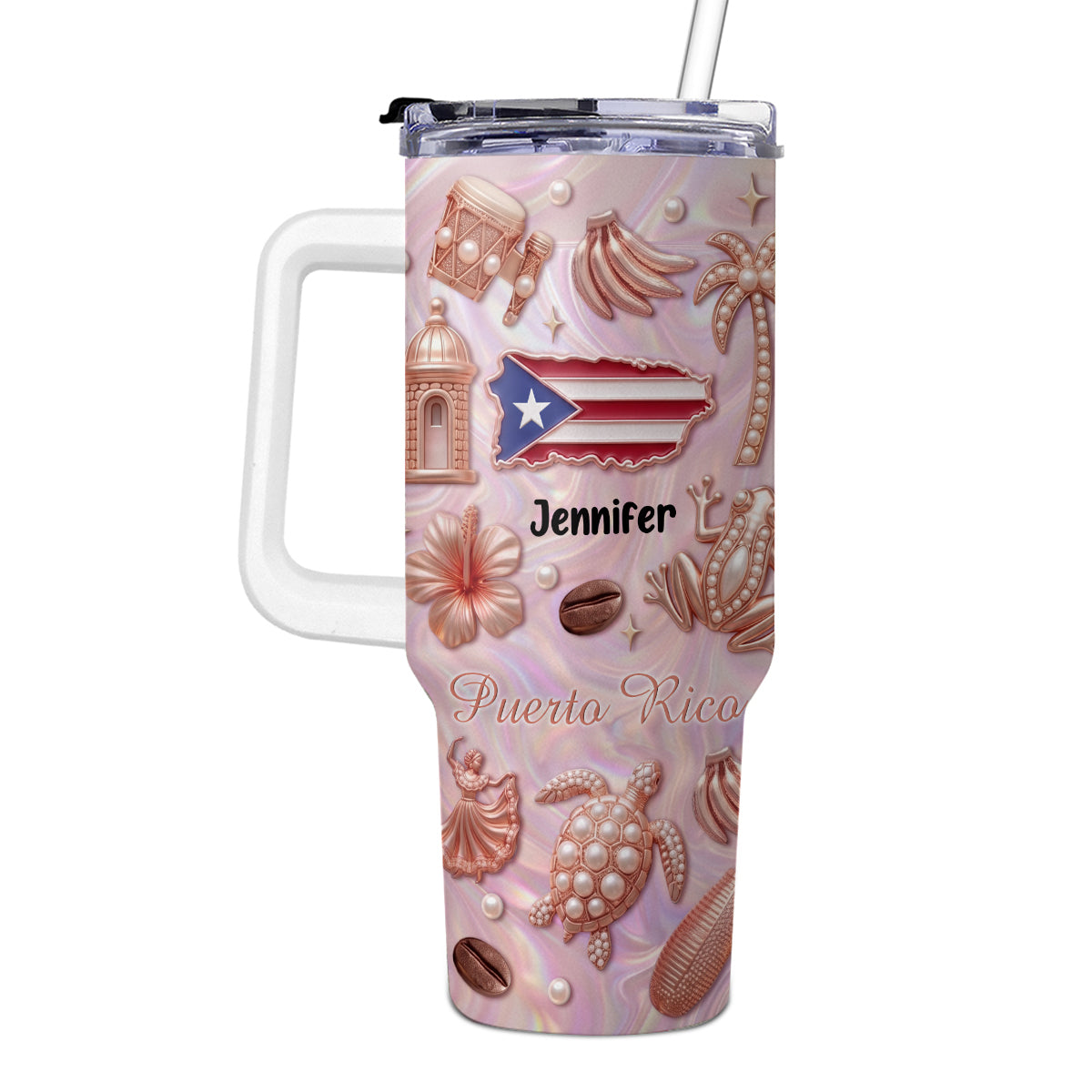 Custom Puerto Rico 40oz Tumbler With 3D Symbols Print