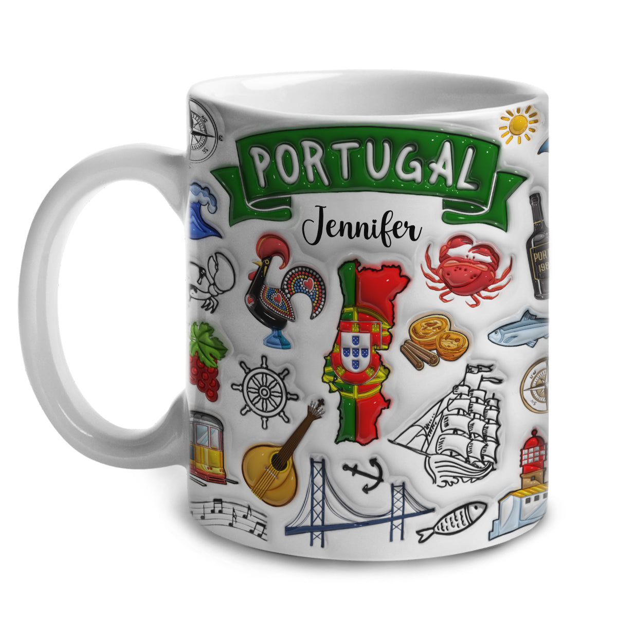 Custom Portugal Portuguese Mug With Ribbon, Name