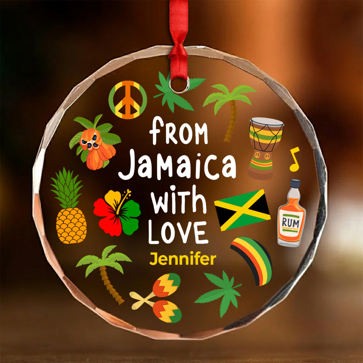 Custom From Jamaica With Love Glass Ornament