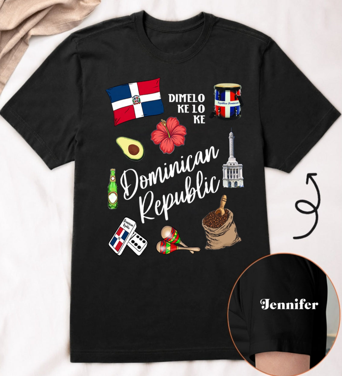 Custom Dominican Republic Symbols T-shirt With Name On The Sleeve
