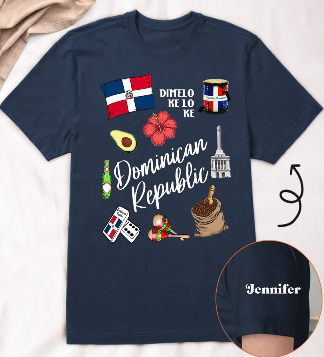 Custom Dominican Republic Symbols T-shirt With Name On The Sleeve