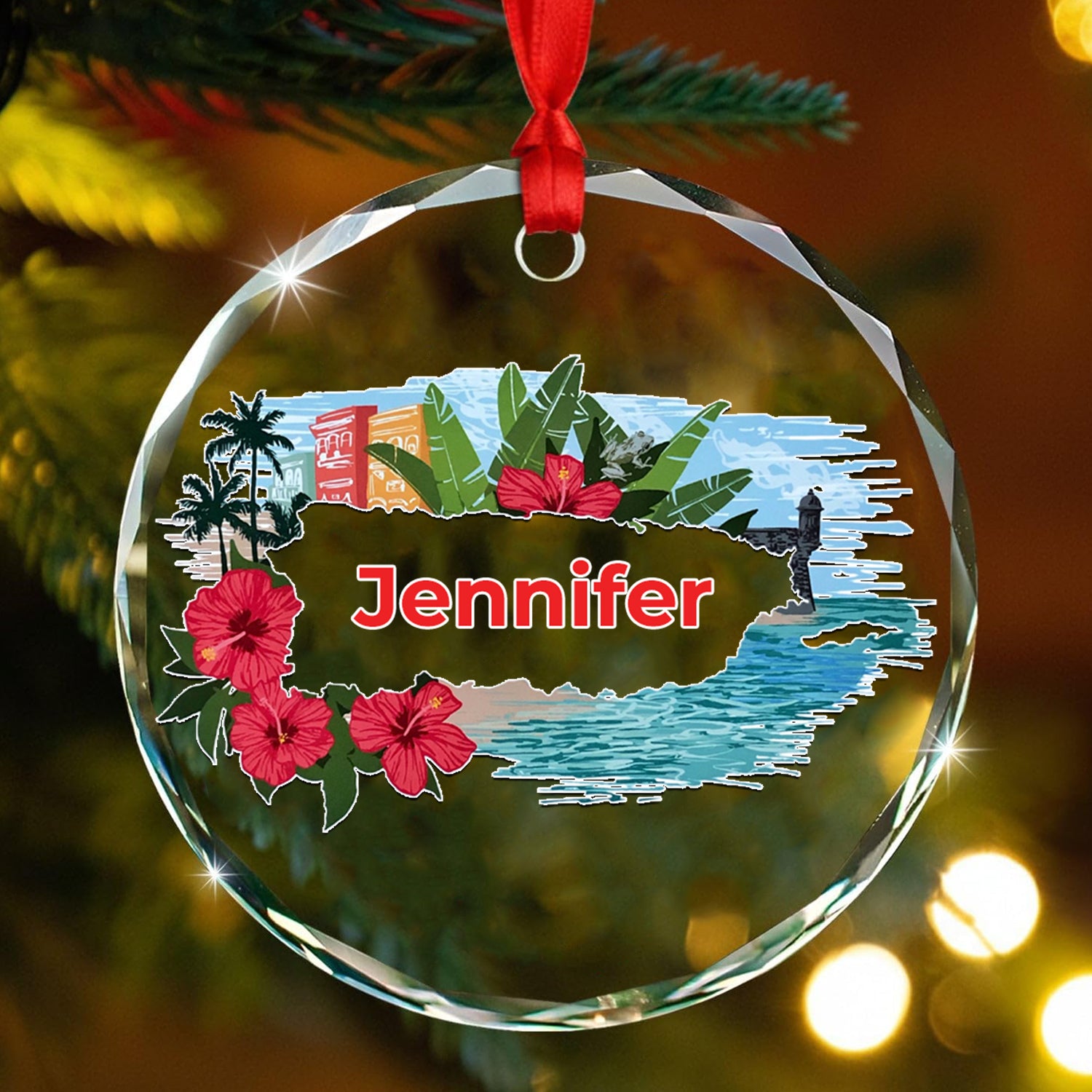Custom Puerto Rico Map In Symbols Glass Ornament Circle