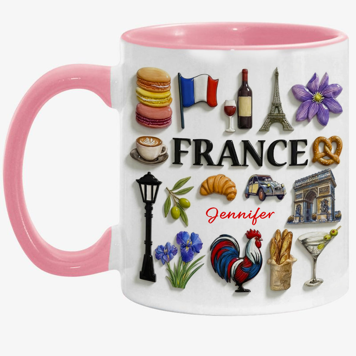 Custom France Accent Mug With Many France Symbols
