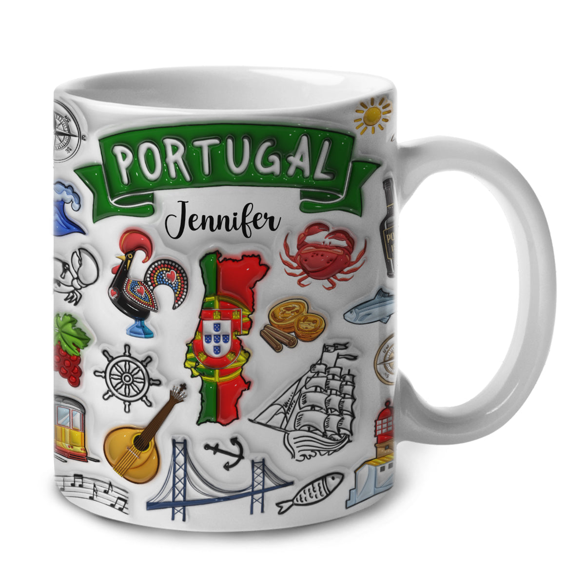 Custom Portugal Portuguese Mug With Ribbon, Name