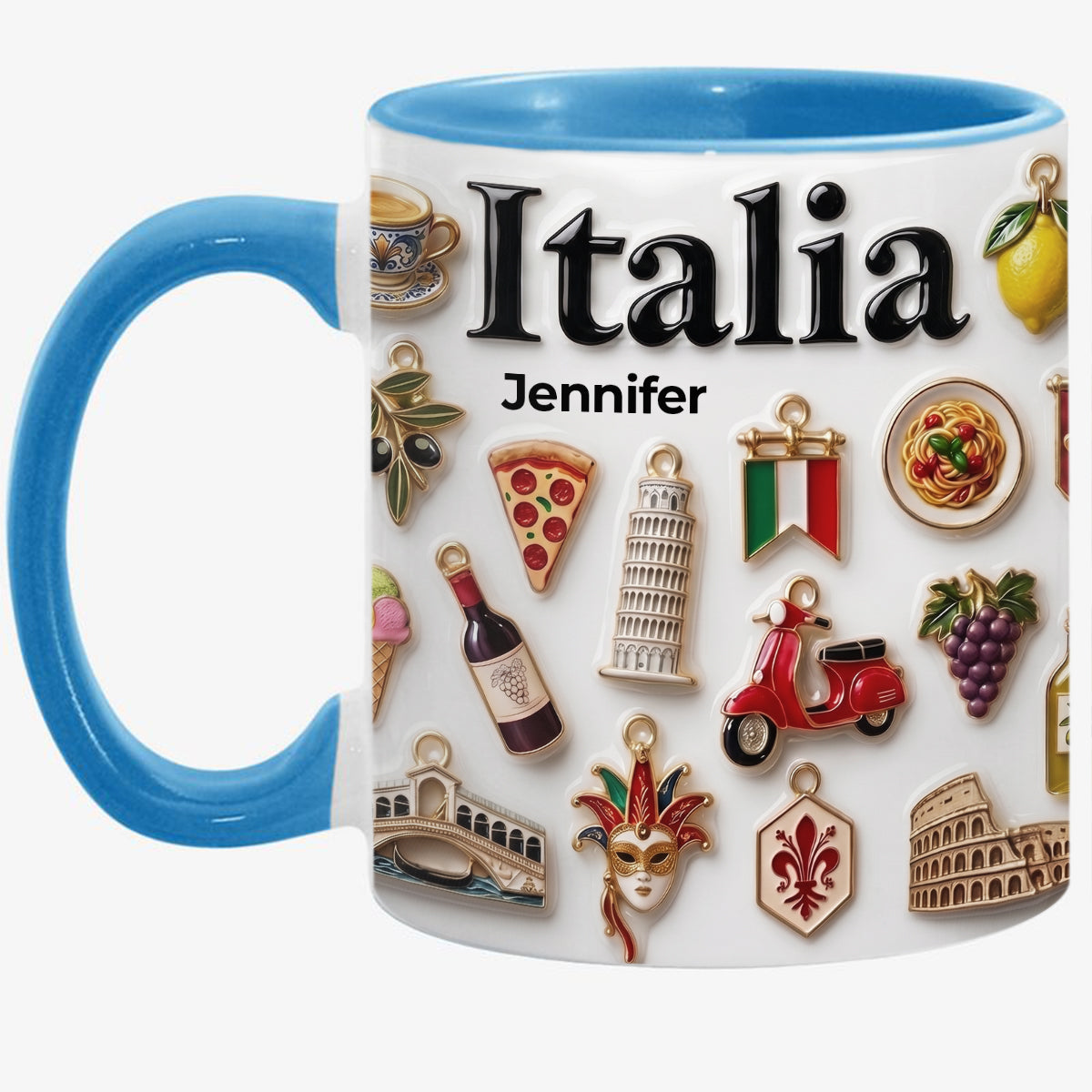 Custom Italy Symbols Accent Mug With 3D Effect Print