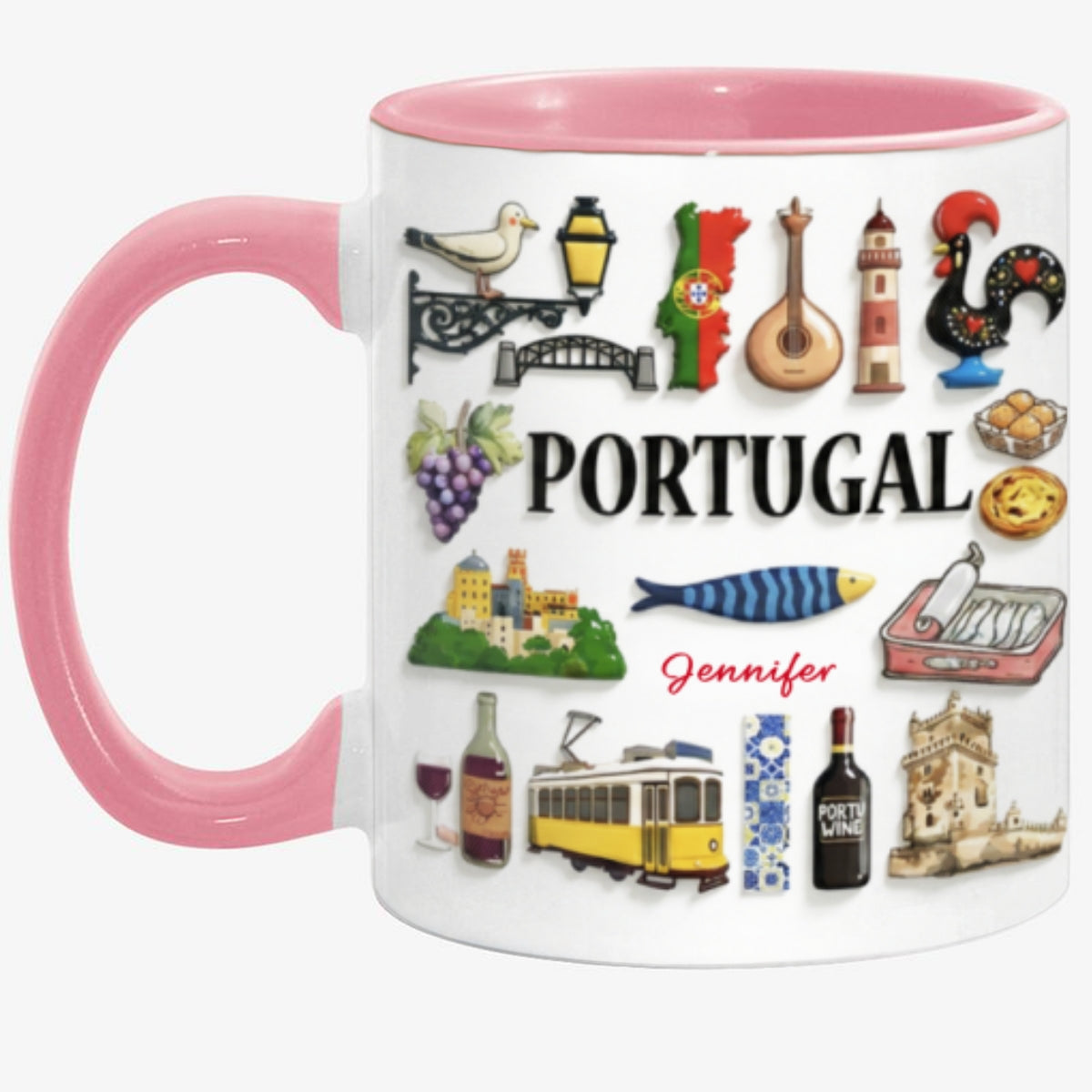Custom Portugal Accent Mug With Many Portugal Symbols
